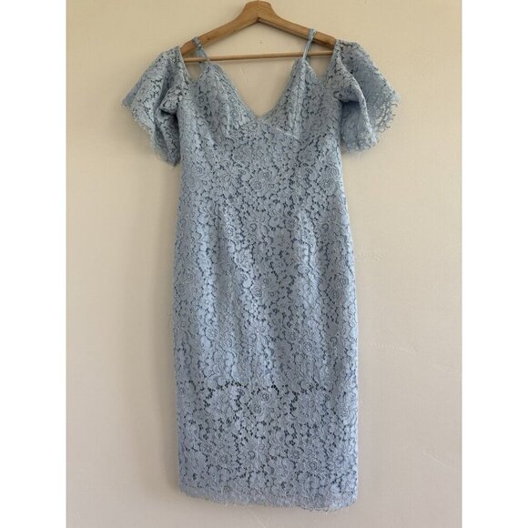 Bardot Karlie Cold Shoulder Black Lace women Dress Size 6 blue mini dress - Picture 5 of 16